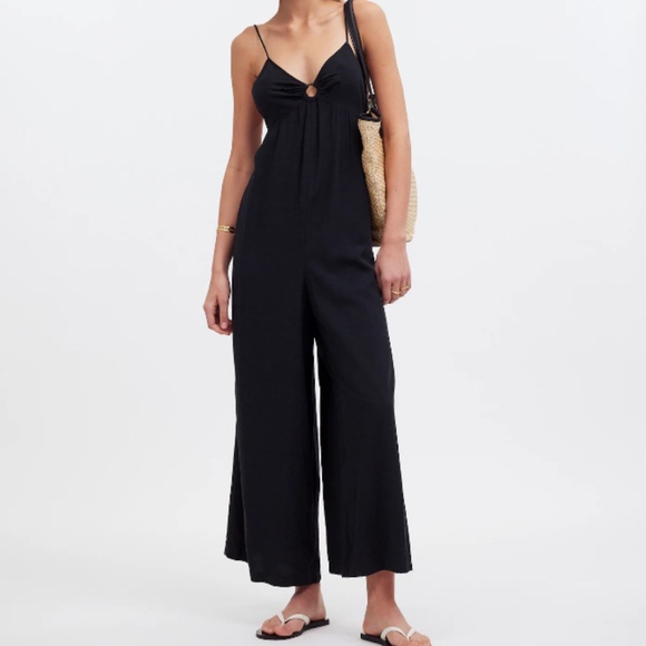 Madewell Women’s Large Black O-Ring Wide-Leg Cover-Up Jumpsuit - Picture 1 of 9